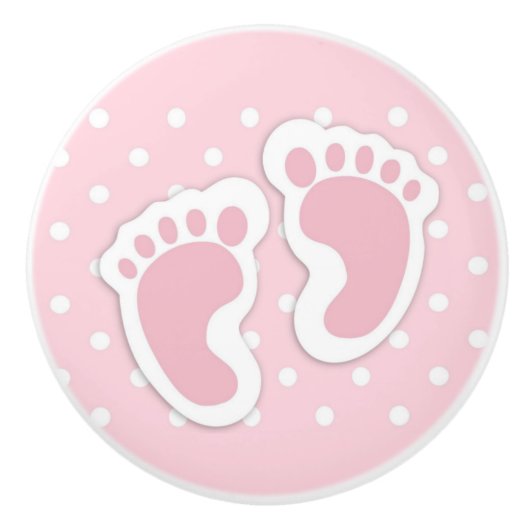 Bouton De Porte En Céramique Empreintes Bébé Rose Cute (Devant)