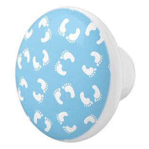 Bouton De Porte En Céramique Empreintes de Bébé, Pied de Bébé, Pas, Bleu, Garço