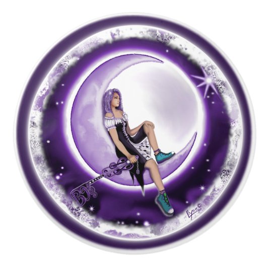 Bouton De Porte En Céramique Enfant mauve lune (Devant)