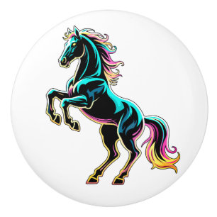 Bouton De Porte En Céramique Enseigne au néon Cheval Style Rétro Glitch