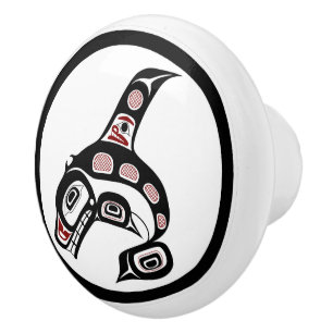 Bouton De Porte En Céramique Épaulard du nord-ouest d'art de Haida de Côte