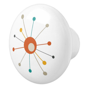 Bouton De Porte En Céramique Époque atomique colorée Début mi-siècle moderne