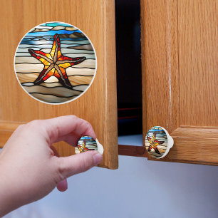 Bouton De Porte En Céramique Étoile de mer Faux Verre Coloré