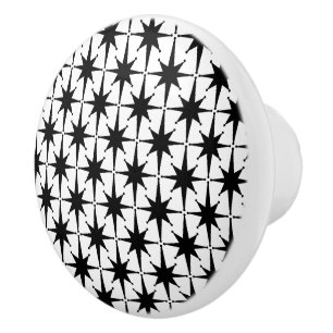 Bouton De Porte En Céramique Étoiles atomiques milieu du siècle moderne noir et