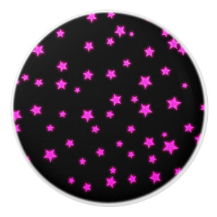 Bouton De Porte En Céramique Étoiles roses lumineuses sur fond d'espace noir po