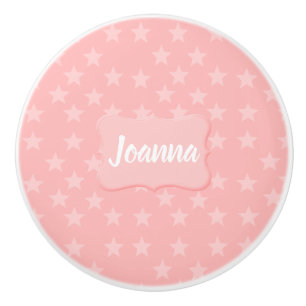 Bouton De Porte En Céramique Étoiles sur Monogramme rose ou nom personnalisé