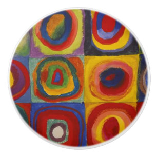 Bouton De Porte En Céramique Étude de couleur : Carrés avec cercles concentrés