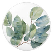 Bouton De Porte En Céramique Eucalyptus aquarelle verdure (Devant)