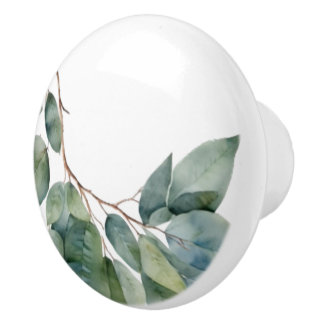 Bouton De Porte En Céramique Eucalyptus aquarelle verdure botanique