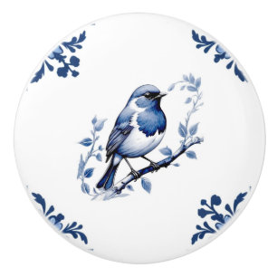 Bouton De Porte En Céramique Europe Robin Bird Delft Blue White Floral Corner