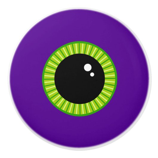 Bouton De Porte En Céramique Eyeball drôle de Monstre vert et pourpre (Devant)