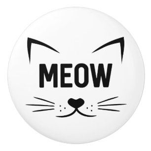 Bouton De Porte En Céramique Face de chat Meow