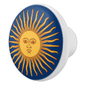 Bouton De Porte En Céramique Face de soleil jaune céleste sur bleu Élégant (Droite)