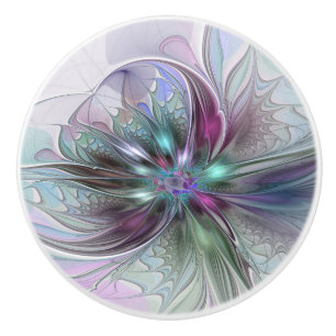 Bouton De Porte En Céramique Fantaisie Abstraite Moderne Fleur Fractale Colorée