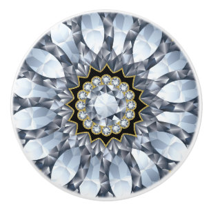 Bouton De Porte En Céramique Faux Diamants et Motif géométrique noir