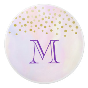 Bouton De Porte En Céramique Faux Gold Confetti sur le Monogramme d'aquarelle v