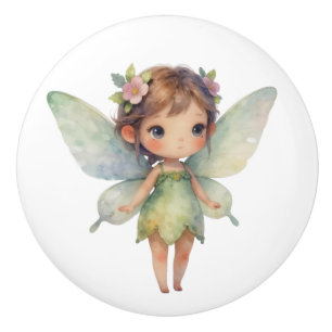 Bouton De Porte En Céramique Fée du Bois Enchanté : lutin vert pastel