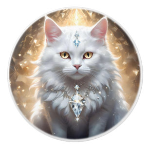 Bouton De Porte En Céramique "Feline Fortune : Le Diva Déchiré De Diamant"