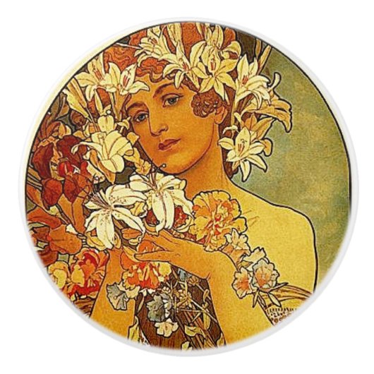 Bouton De Porte En Céramique Femme avec Lilies (Devant)
