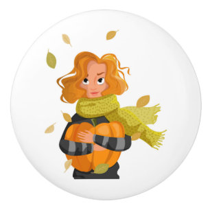BOUTON DE PORTE EN CÉRAMIQUE FEMME D'AUTOMNE