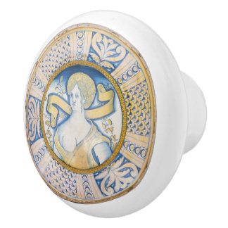 Bouton De Porte En Céramique Femme de l'art vintage de la Renaissance italienne