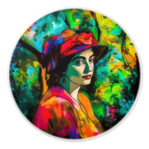 Bouton De Porte En Céramique Femme en Casquette rouge