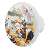 Bouton De Porte En Céramique Femme ~ Parapluie ~ Enfants ~ Ligne Hambourg-Ameri (Droite)
