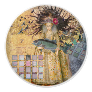 Bouton De Porte En Céramique Femme Poissons Vintage Classique Gothique