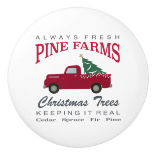 BOUTON DE PORTE EN CÉRAMIQUE FERME DE NOËL CAMION ROUGE