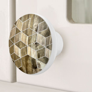 Bouton De Porte En Céramique Ferme moderne Brown bois Motif géométrique