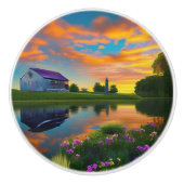 Bouton De Porte En Céramique Ferme Purple Roof Pond à Sunrise (Devant)