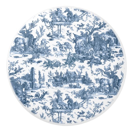 Bouton De Porte En Céramique Ferme vintage Rustique Français Toile Bleu & Blanc (Devant)