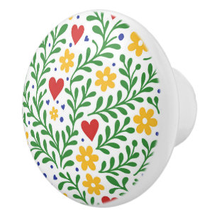 Bouton De Porte En Céramique Fête d'Amour Fun Gras Floral Coloré