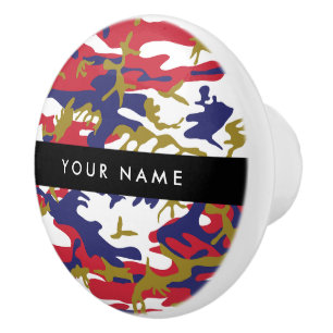 Bouton De Porte En Céramique Fête de l'Indépendance Camouflage Votre nom Person