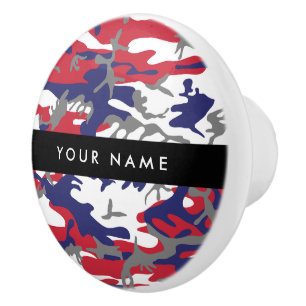 Bouton De Porte En Céramique Fête de l'Indépendance Camouflage Votre nom Person