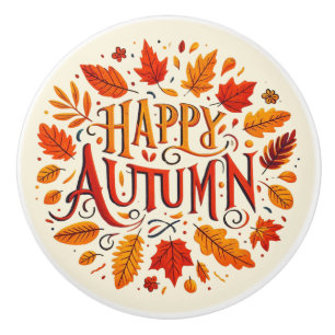 Bouton De Porte En Céramique feuille classique et automne heureux