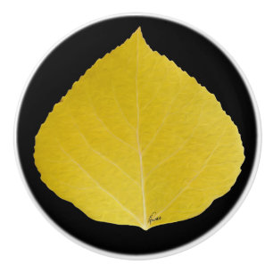 Bouton De Porte En Céramique Feuille d'Aspen jaune #5