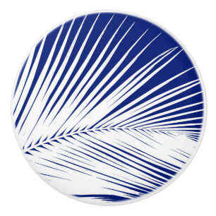 Bouton De Porte En Céramique Feuille de palme - bleu marine et blanc