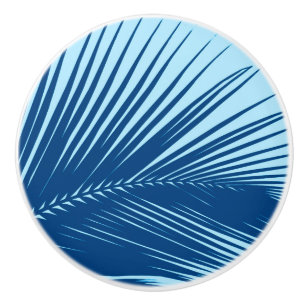 Bouton De Porte En Céramique Feuille de palmier - cobalt et bleu ciel