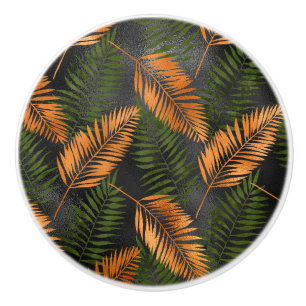 Bouton De Porte En Céramique Feuille de palmier marron cuivre noir Glam Tropica