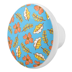 Bouton De Porte En Céramique Feuilles d'automne en chute chaude avec fleurs
