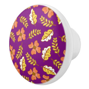 Bouton De Porte En Céramique Feuilles d'automne en chute chaude avec fleurs