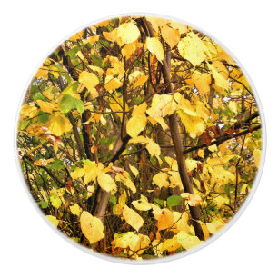 BOUTON DE PORTE EN CÉRAMIQUE FEUILLES D'AUTOMNE JAUNE