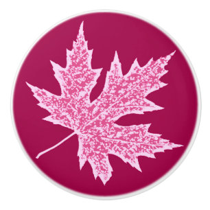 Bouton De Porte En Céramique Feuilles de chêne - vin bordeaux et rose
