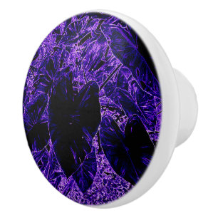 Bouton De Porte En Céramique Feuilles de l'oreille éléphante dans le pourpre