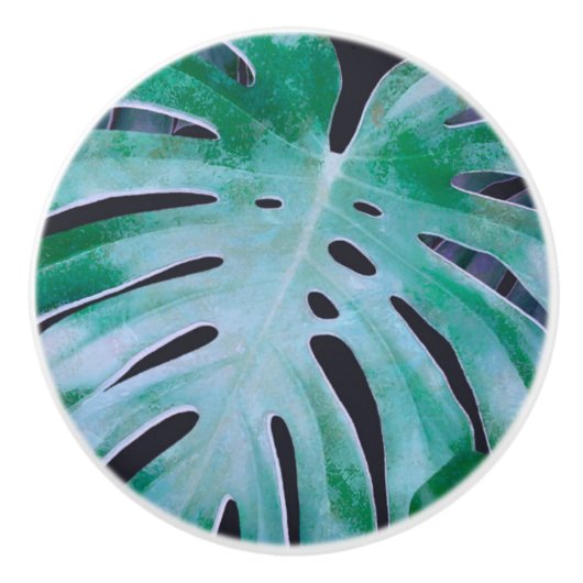 Bouton De Porte En Céramique Feuilles de Monstera Tropical (Devant)
