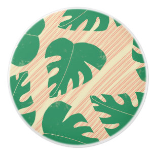 Bouton De Porte En Céramique Feuilles de Monstera Vert Tropical Grunge