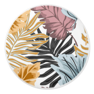 Bouton De Porte En Céramique Feuilles de palmiers, tropical, botanique, jungle,
