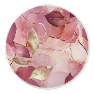 Bouton De Porte En Céramique Feuilles d'or rose