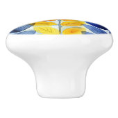 Bouton De Porte En Céramique Feuilles jaune et bleu (Côté)